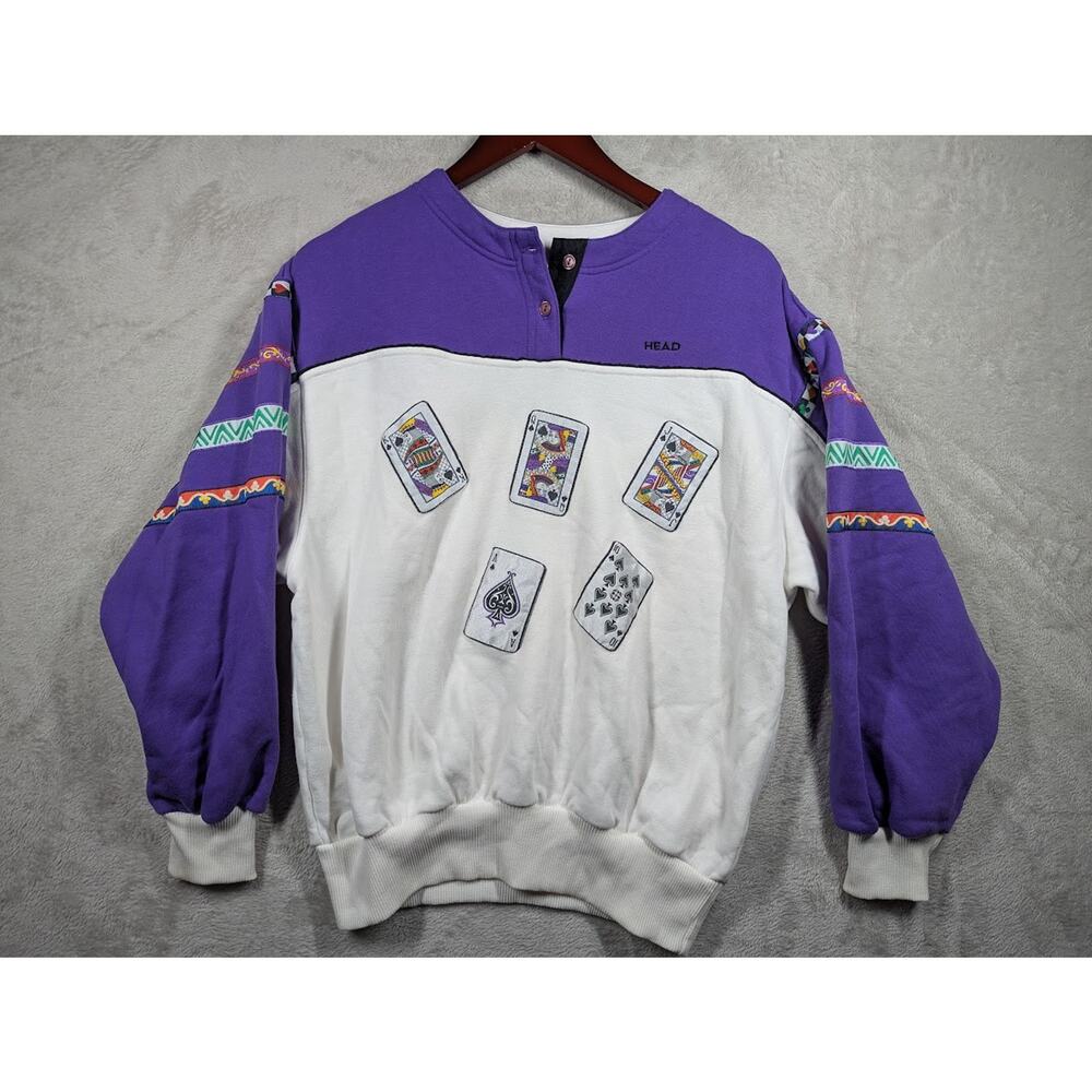 Vintage Head Sportswear Sweatshirt Women's MEDIUM Purple Cards Embroidered 90s